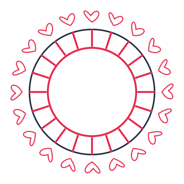 A circular emblem with 20 loop motifs, fine concentric rings and a spokes structure.