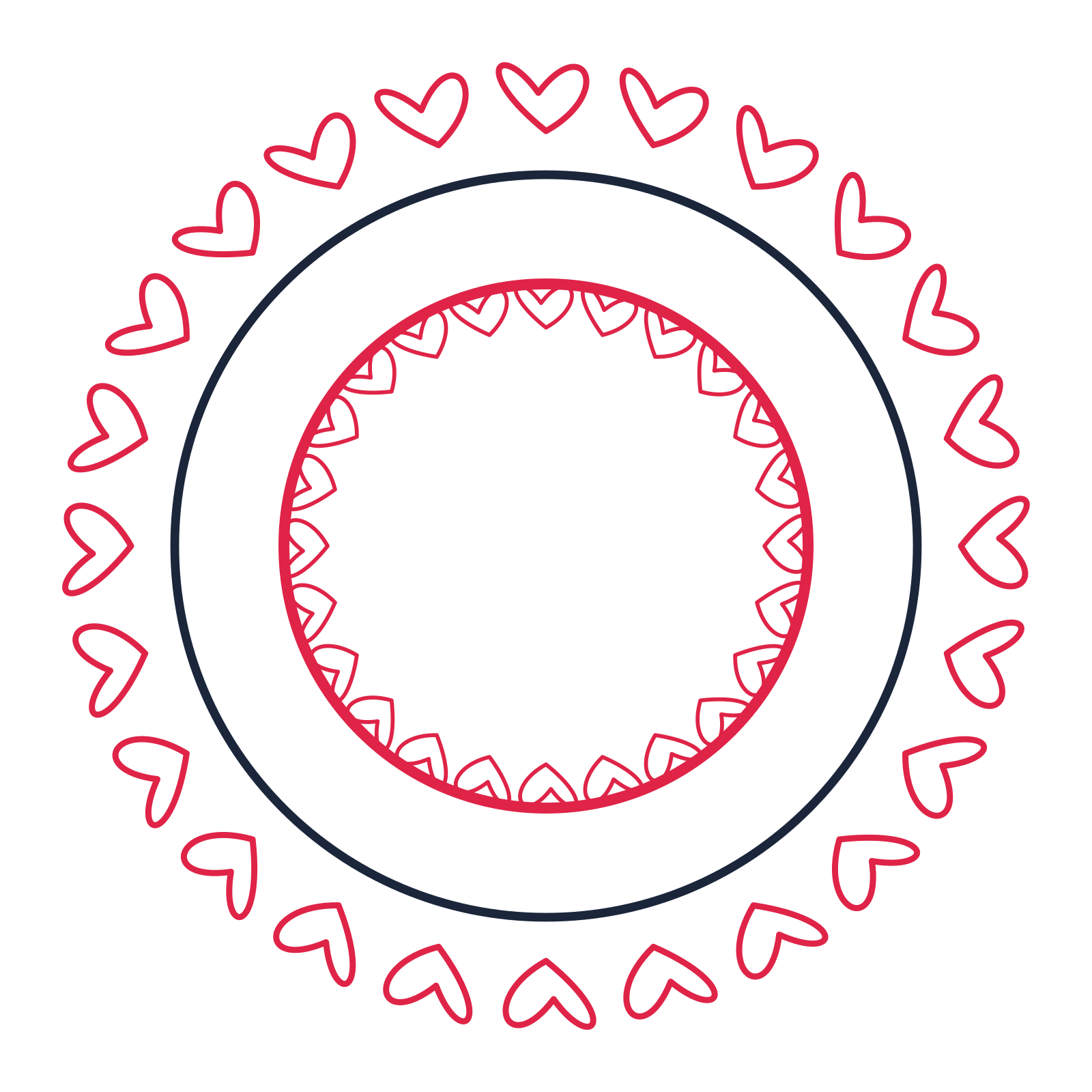 A circular emblem with 24 loop motifs, fine concentric rings and a double orbit structure.