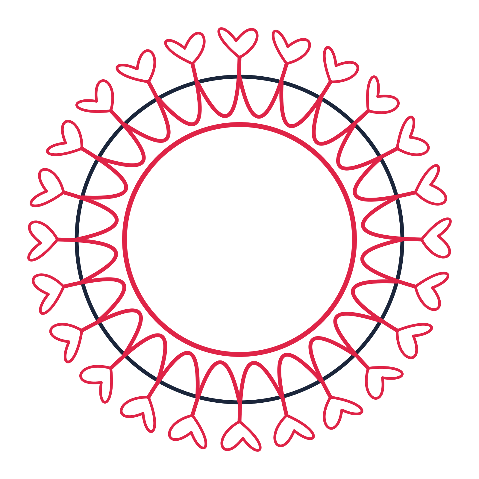 A circular emblem with 24 loop motifs, fine concentric rings and a interlaced structure.