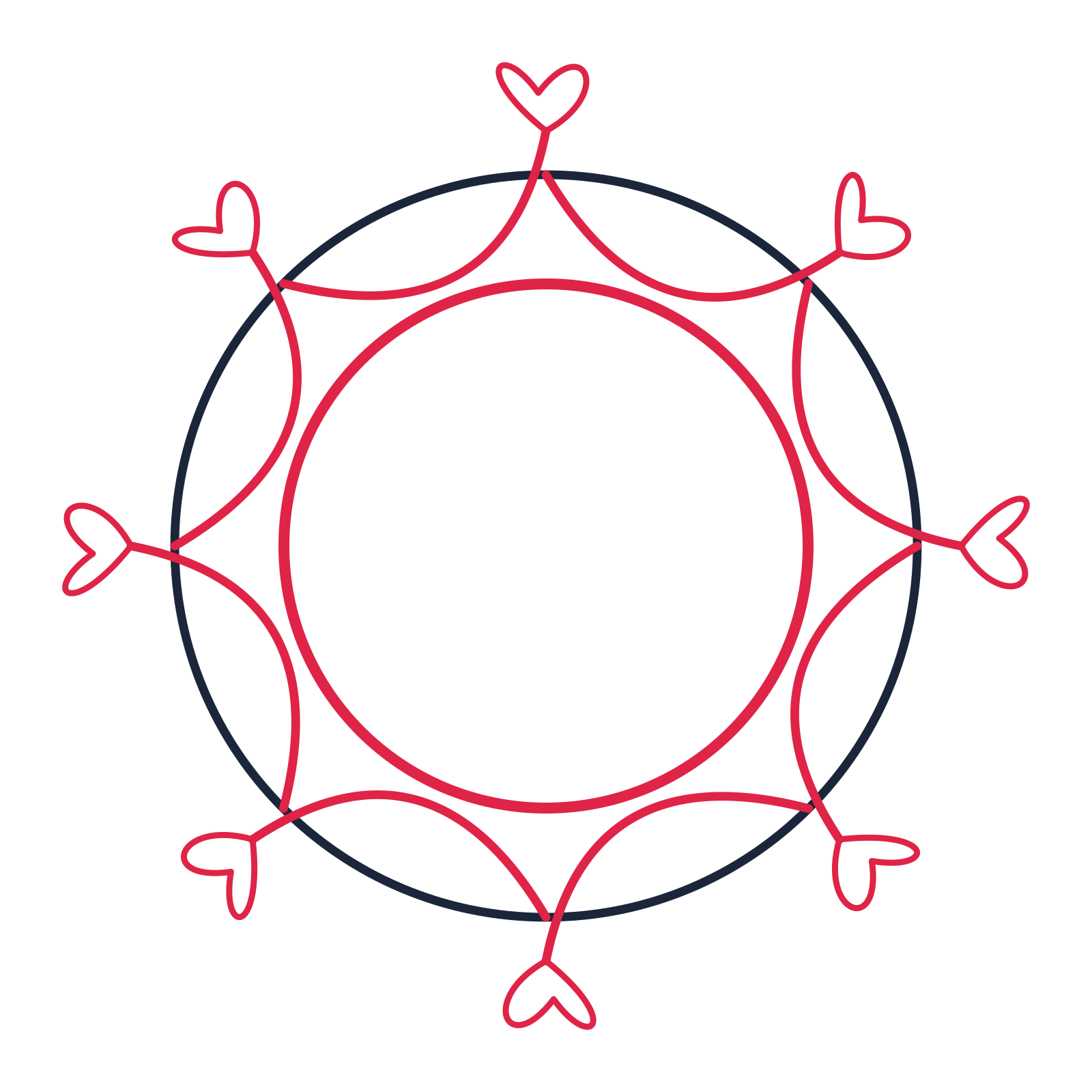 A circular emblem with 8 loop motifs, fine concentric rings and a interlaced structure.