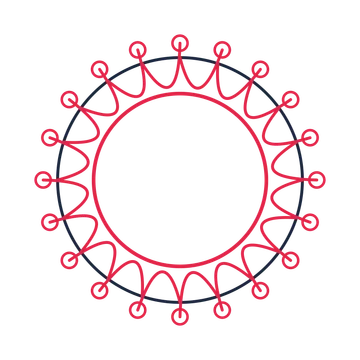 A circular emblem with 20 ring motifs, fine concentric rings and a interlaced structure.