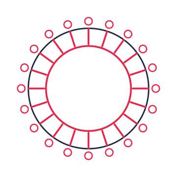 A circular emblem with 20 ring motifs, fine concentric rings and a spokes structure.