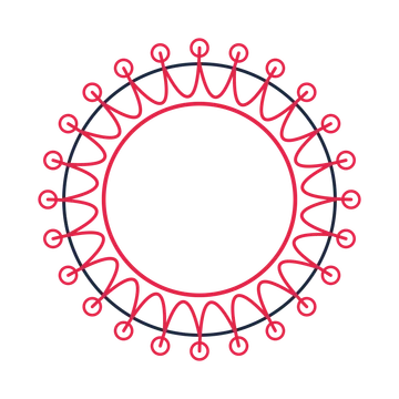A circular emblem with 24 ring motifs, fine concentric rings and a interlaced structure.