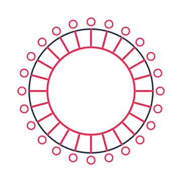 A circular emblem with 24 ring motifs, fine concentric rings and a spokes structure.