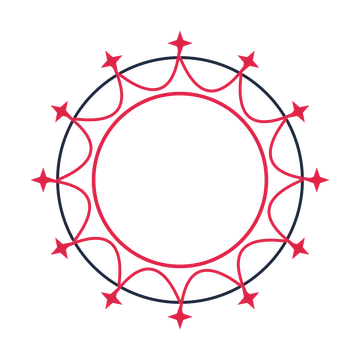 A circular emblem with 12 sparkle motifs, fine concentric rings and a interlaced structure.