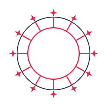A circular emblem with 12 sparkle motifs, fine concentric rings and a spokes structure.
