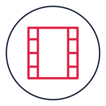 Film strip drawn as a medallion icon with clean rounded lines.