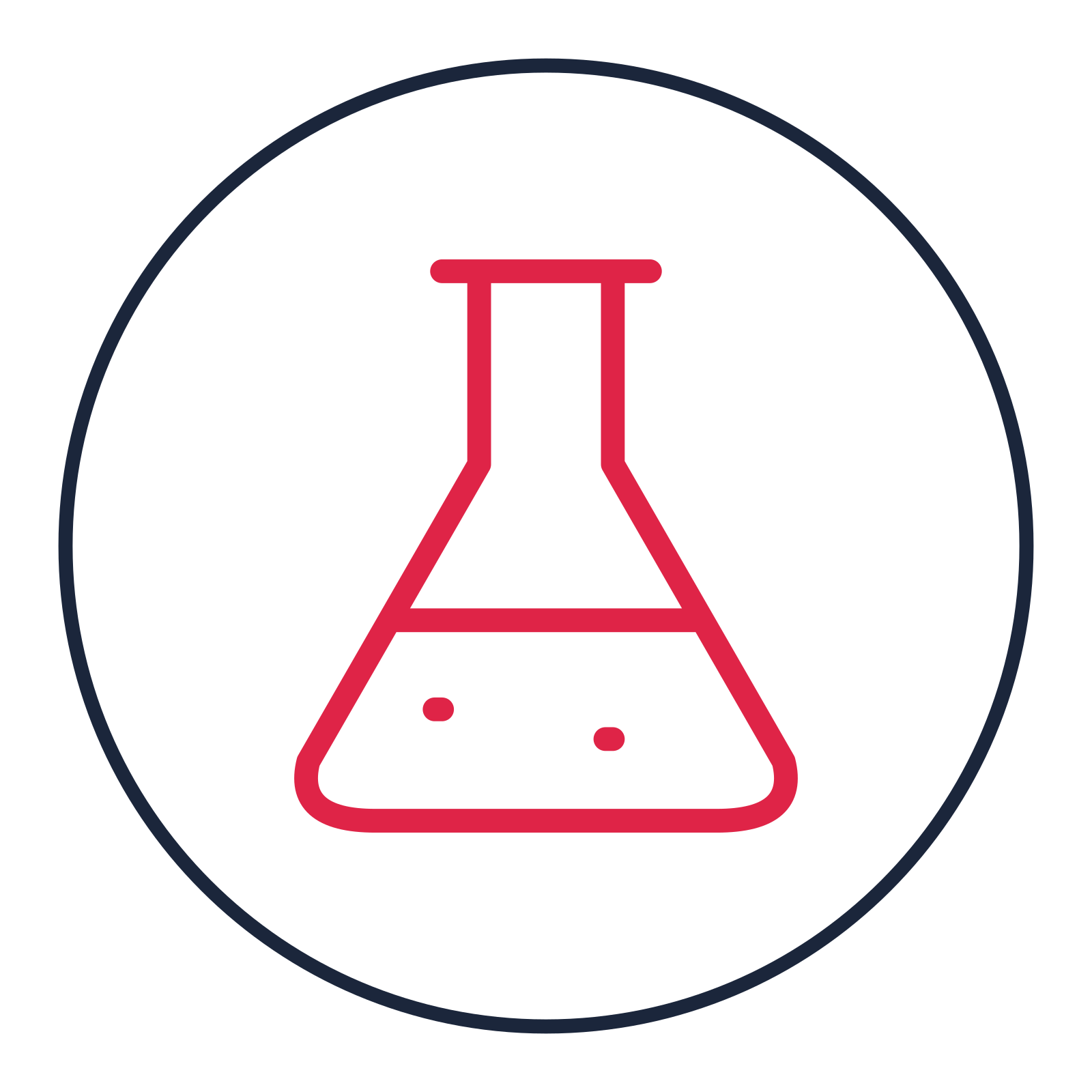 Chemistry flask drawn as a medallion icon with clean rounded lines.