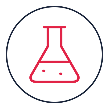 Chemistry flask drawn as a medallion icon with clean rounded lines.