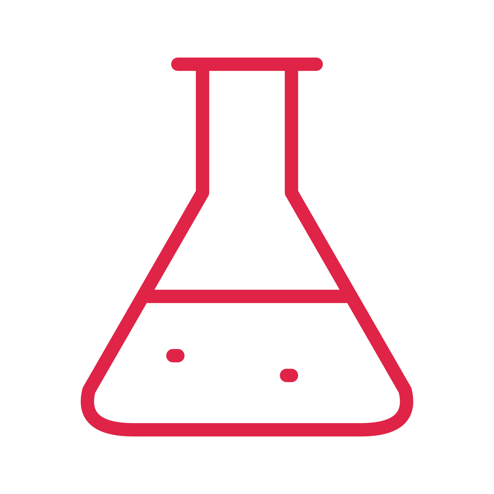 Chemistry flask drawn as an outline icon with clean rounded lines.