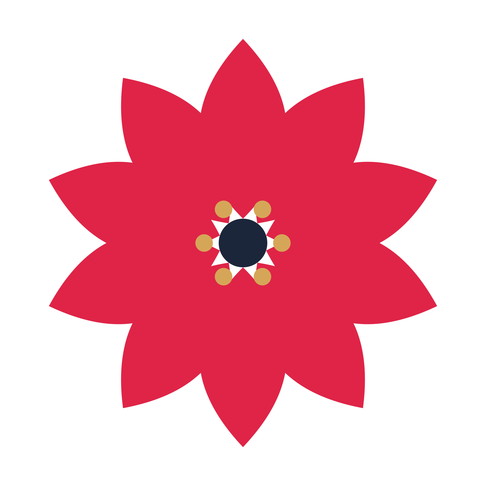 A 10-petal almond flower with a stamen centre and a transparent background.