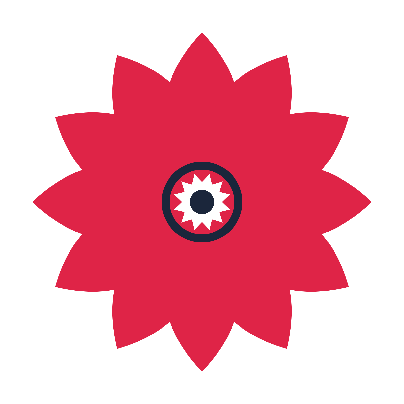 A 12-petal almond flower with a ring centre and a transparent background.