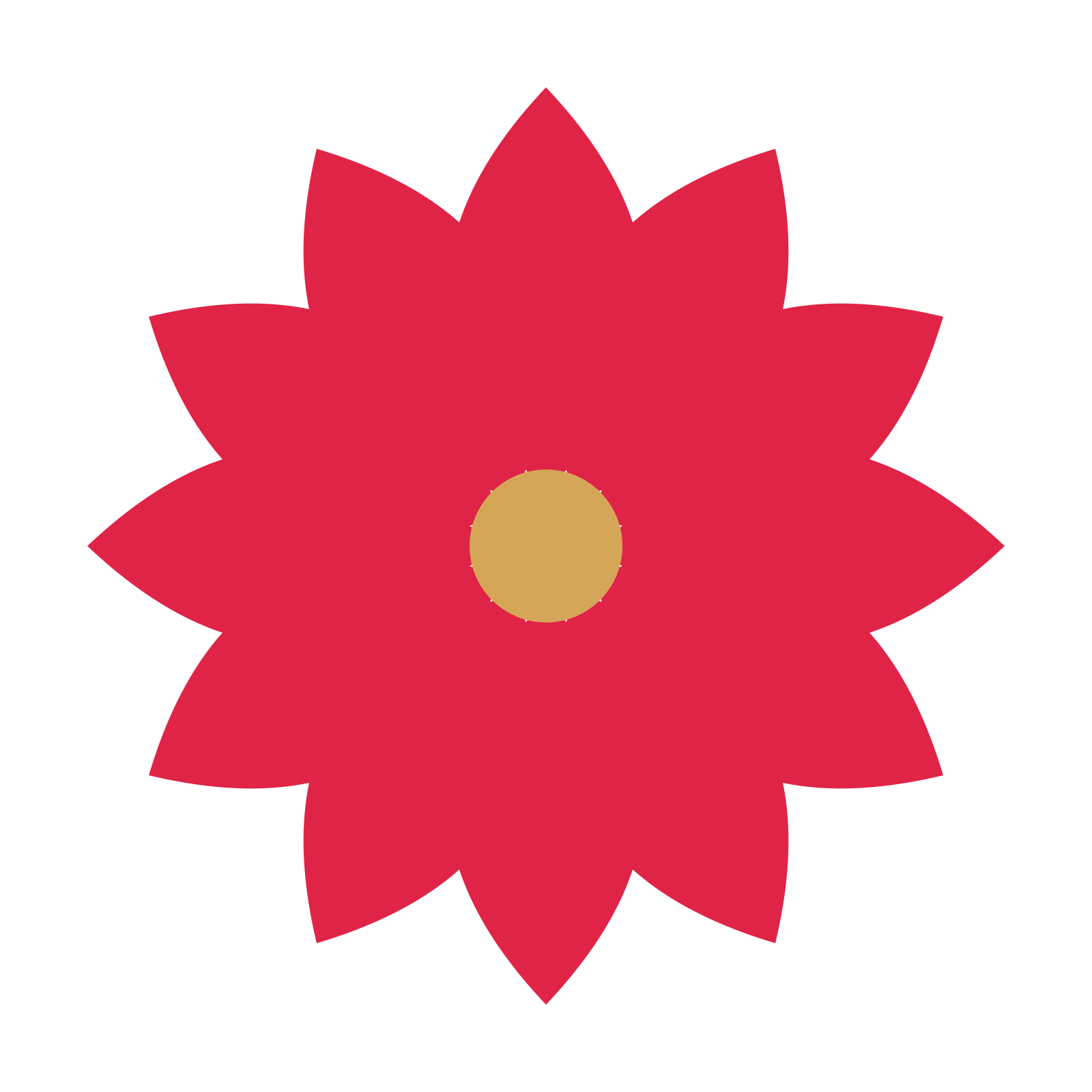 A 12-petal almond flower with a seed centre and a transparent background.