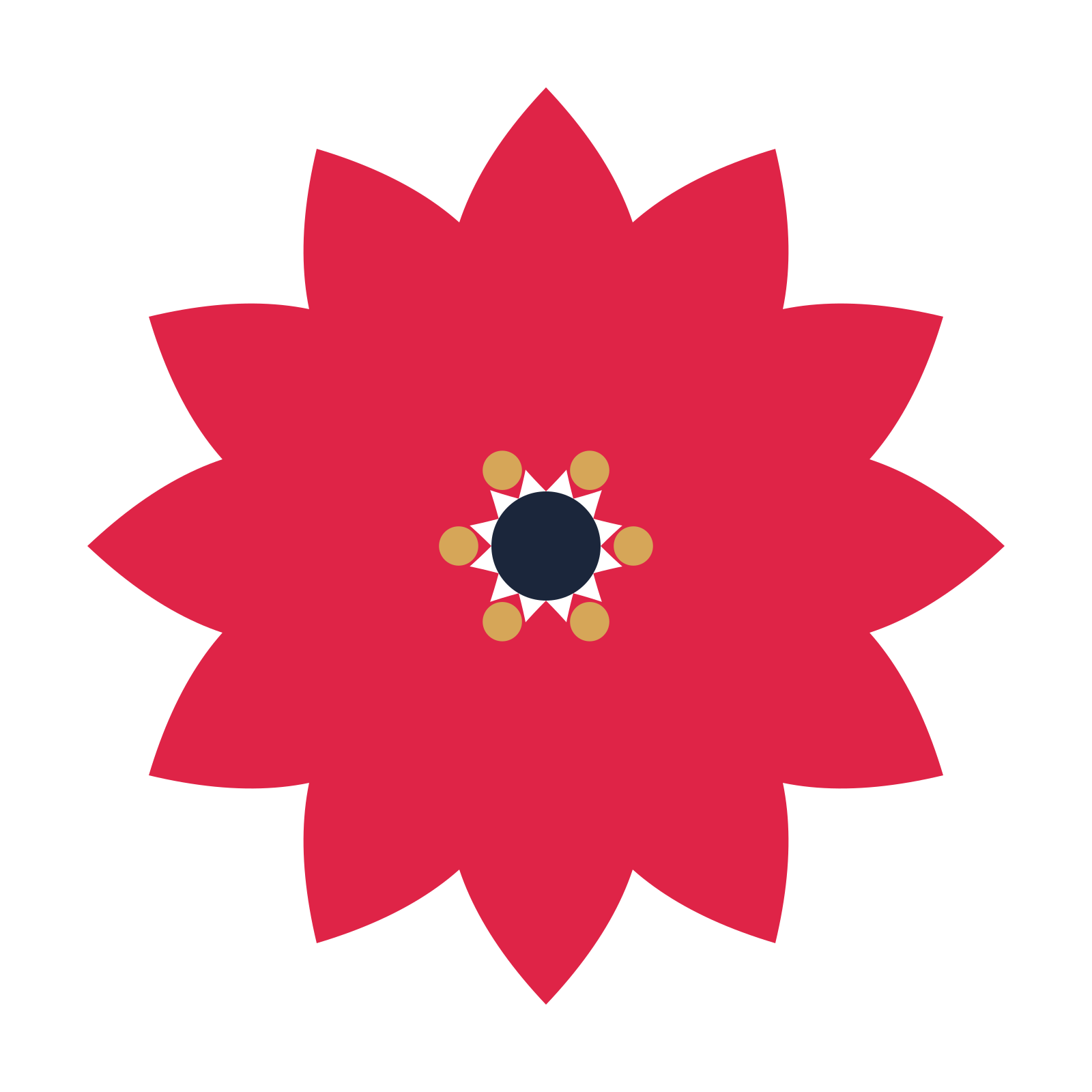 A 12-petal almond flower with a stamen centre and a transparent background.
