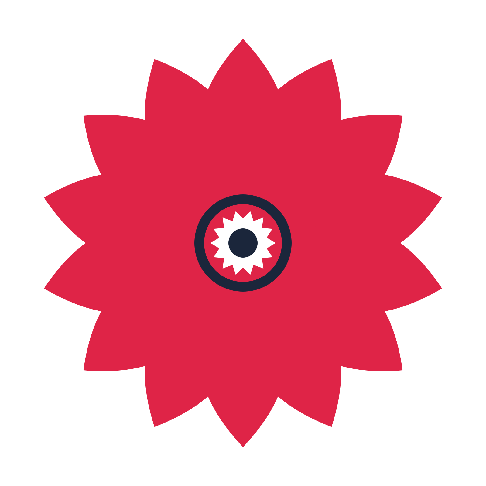 A 14-petal almond flower with a ring centre and a transparent background.
