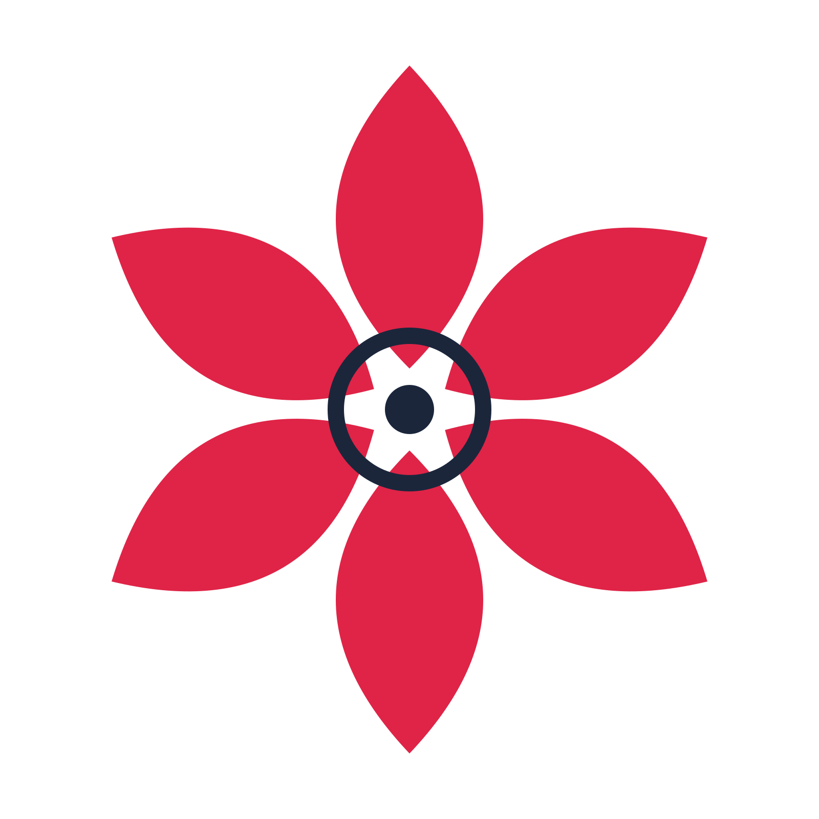 A 6-petal almond flower with a ring centre and a transparent background.