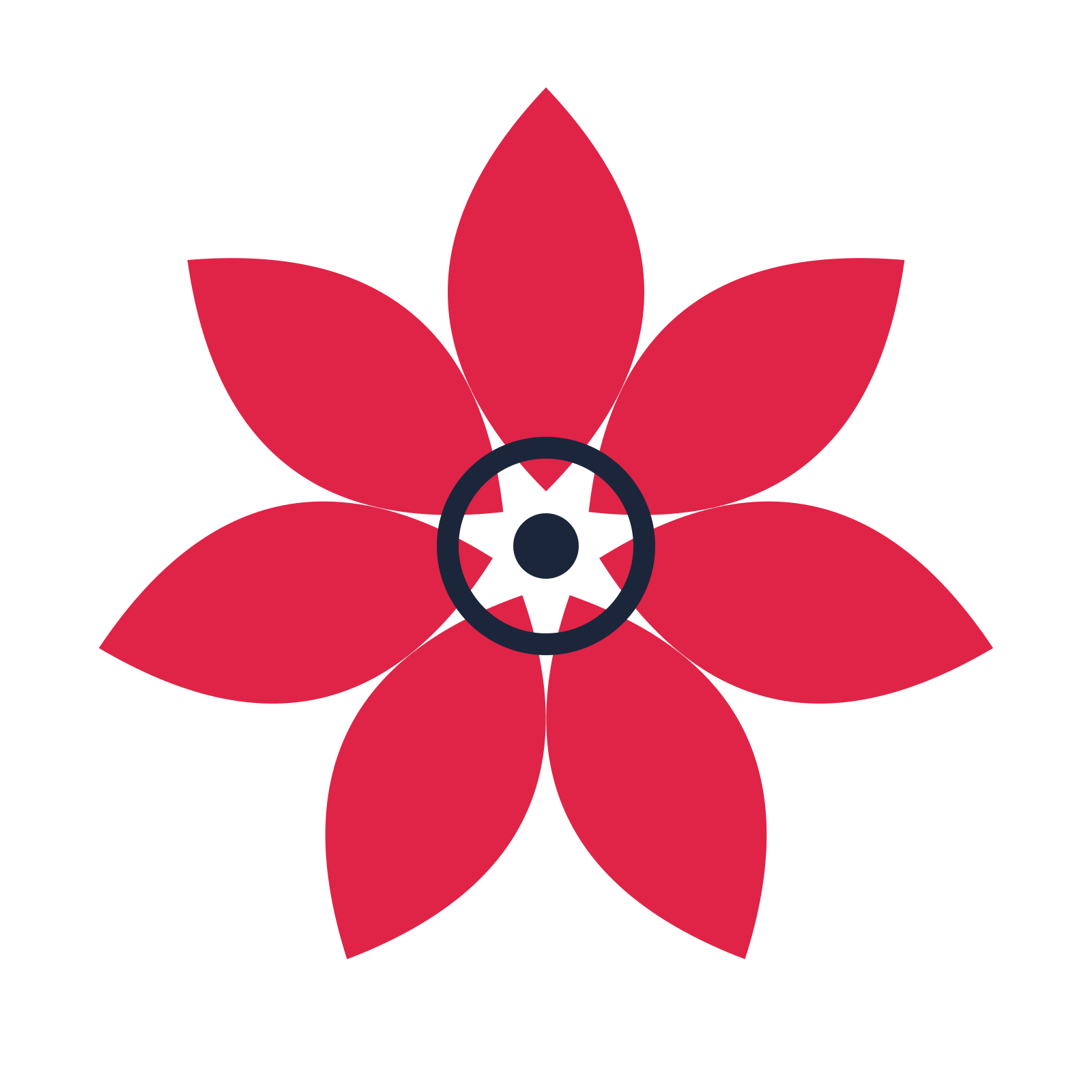 A 7-petal almond flower with a ring centre and a transparent background.