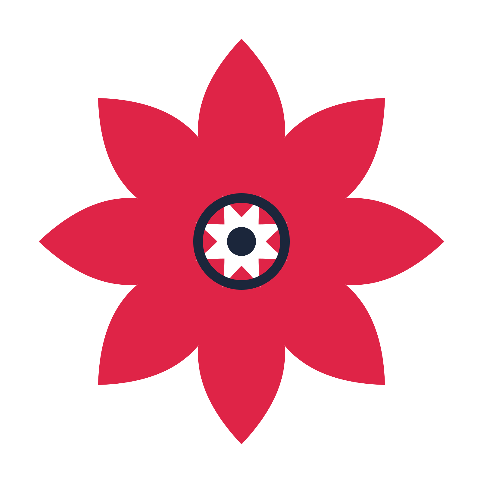 A 8-petal almond flower with a ring centre and a transparent background.