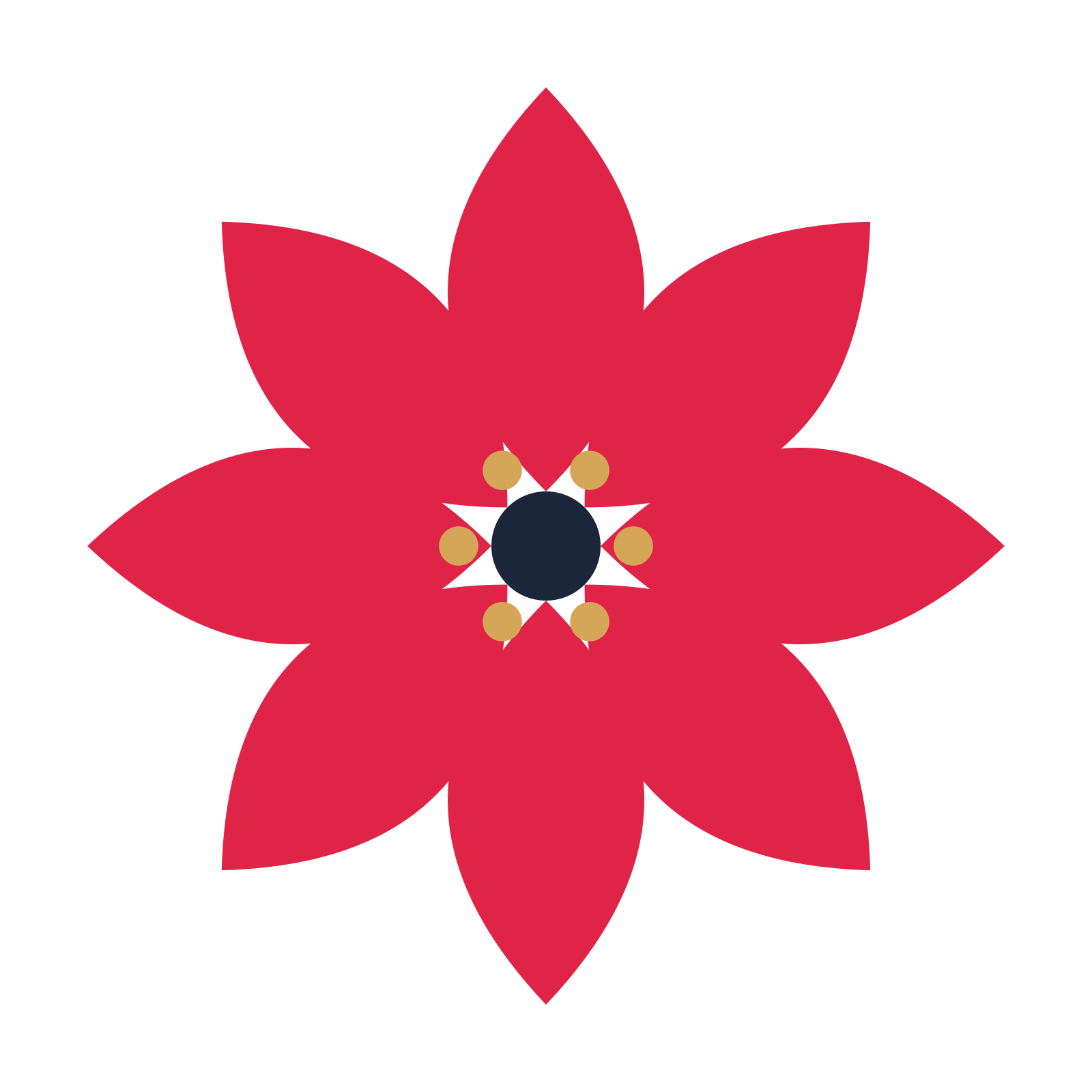 A 8-petal almond flower with a stamen centre and a transparent background.