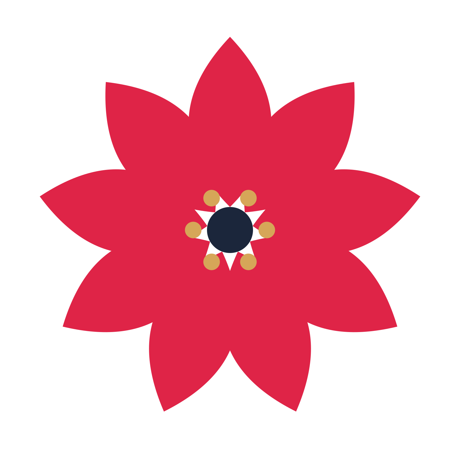 A 9-petal almond flower with a stamen centre and a transparent background.