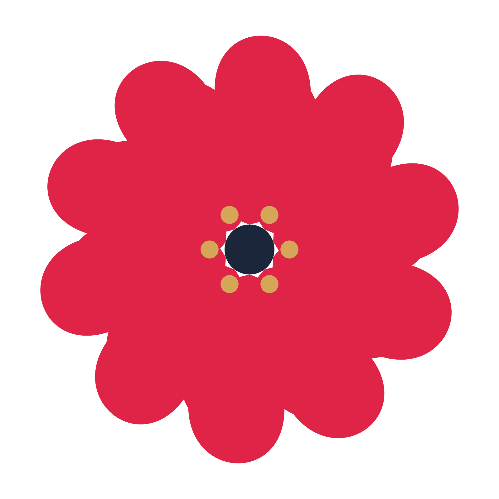 A 10-petal clover flower with a stamen centre and a transparent background.