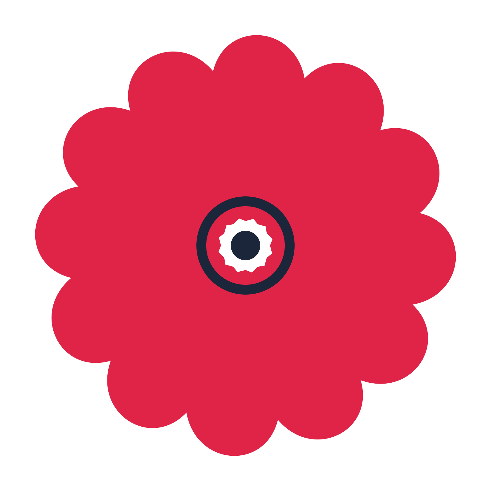 A 12-petal clover flower with a ring centre and a transparent background.