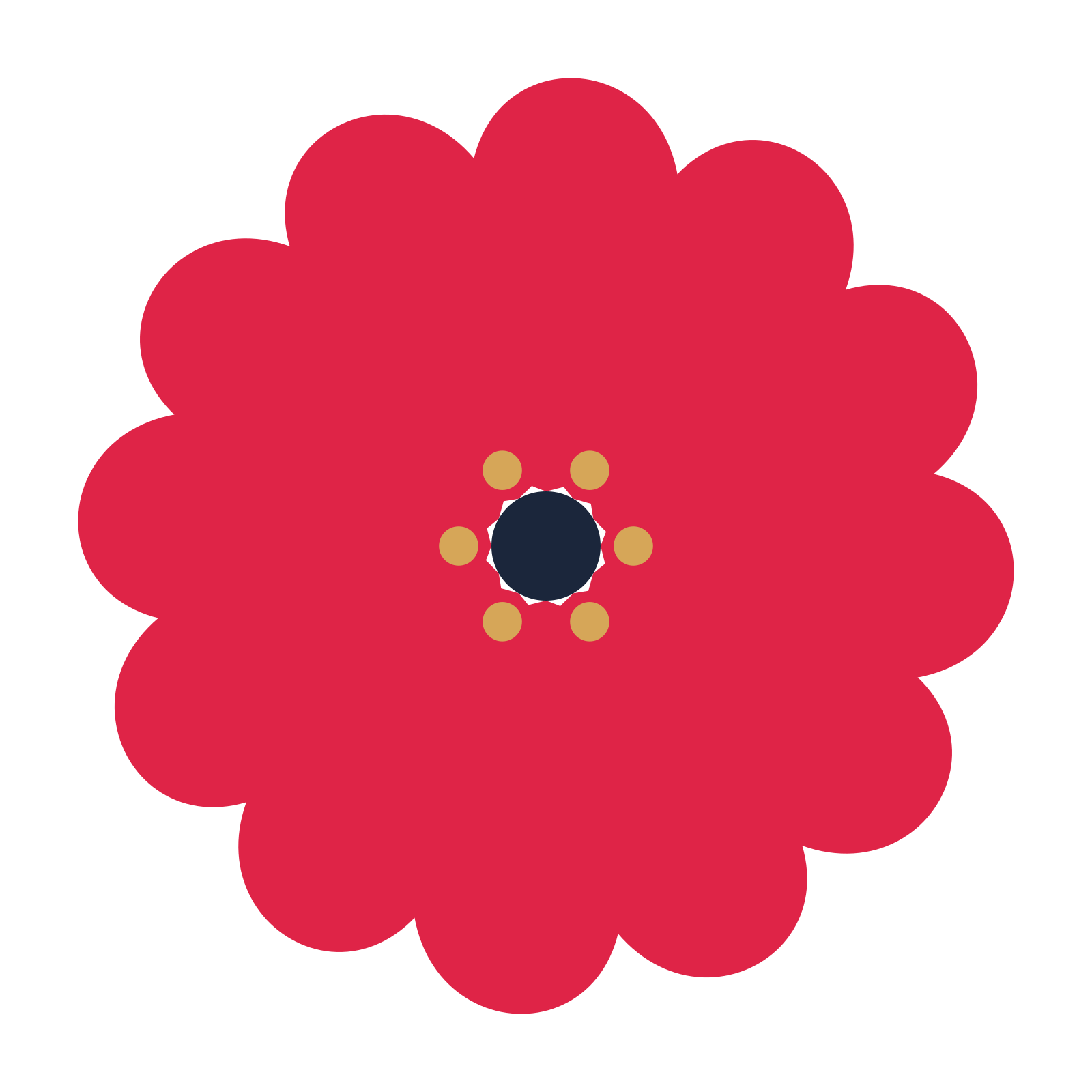A 12-petal clover flower with a stamen centre and a transparent background.