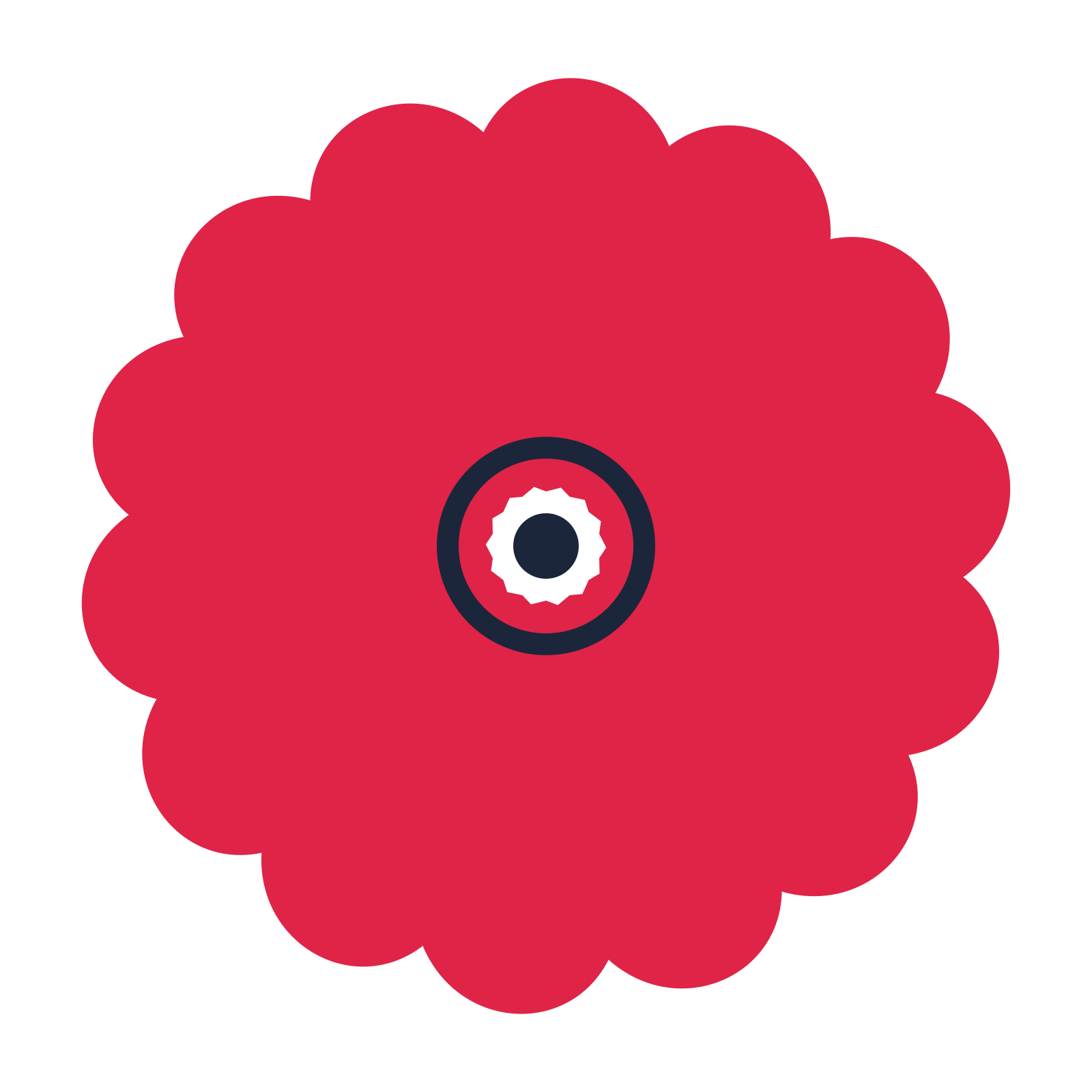 A 14-petal clover flower with a ring centre and a transparent background.