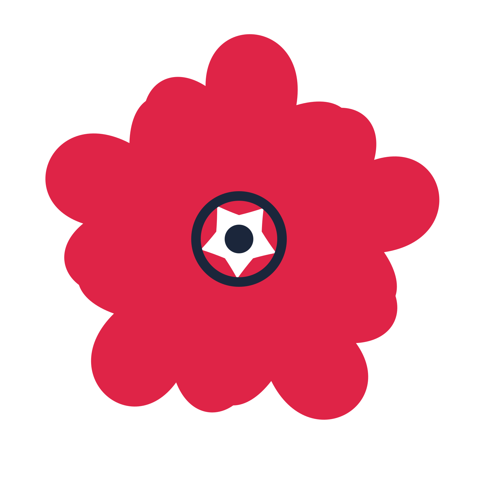 A 5-petal clover flower with a ring centre and a transparent background.