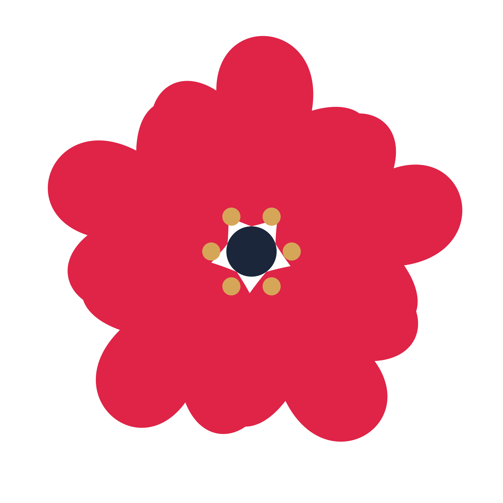 A 5-petal clover flower with a stamen centre and a transparent background.