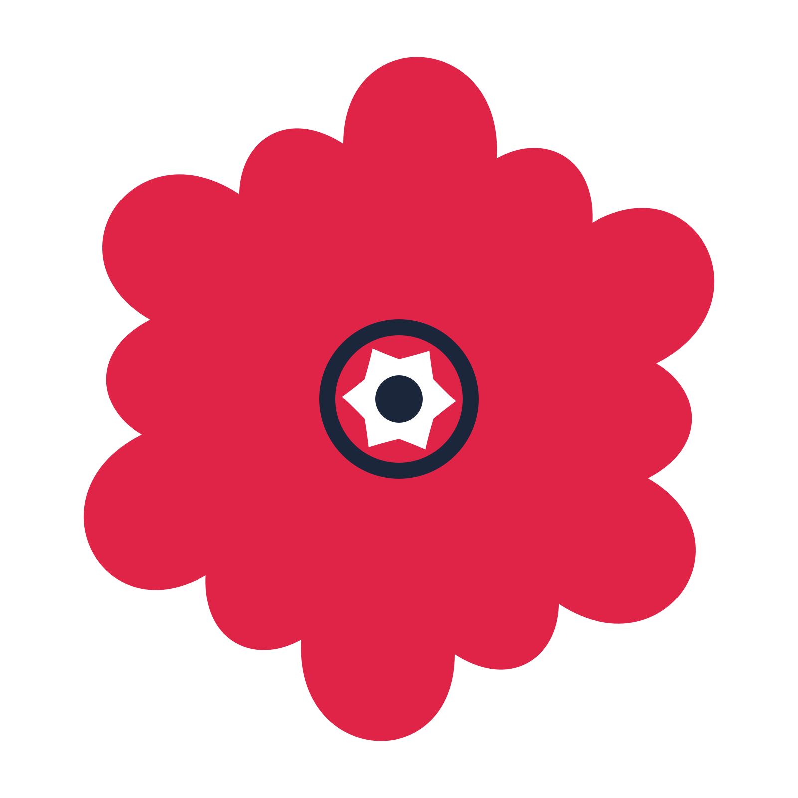 A 6-petal clover flower with a ring centre and a transparent background.