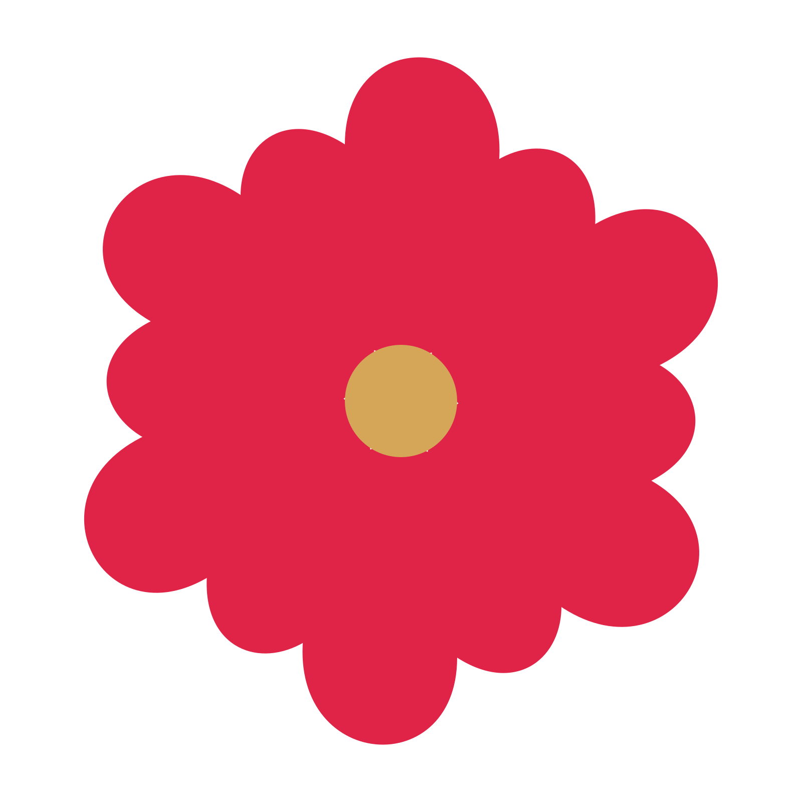 A 6-petal clover flower with a seed centre and a transparent background.
