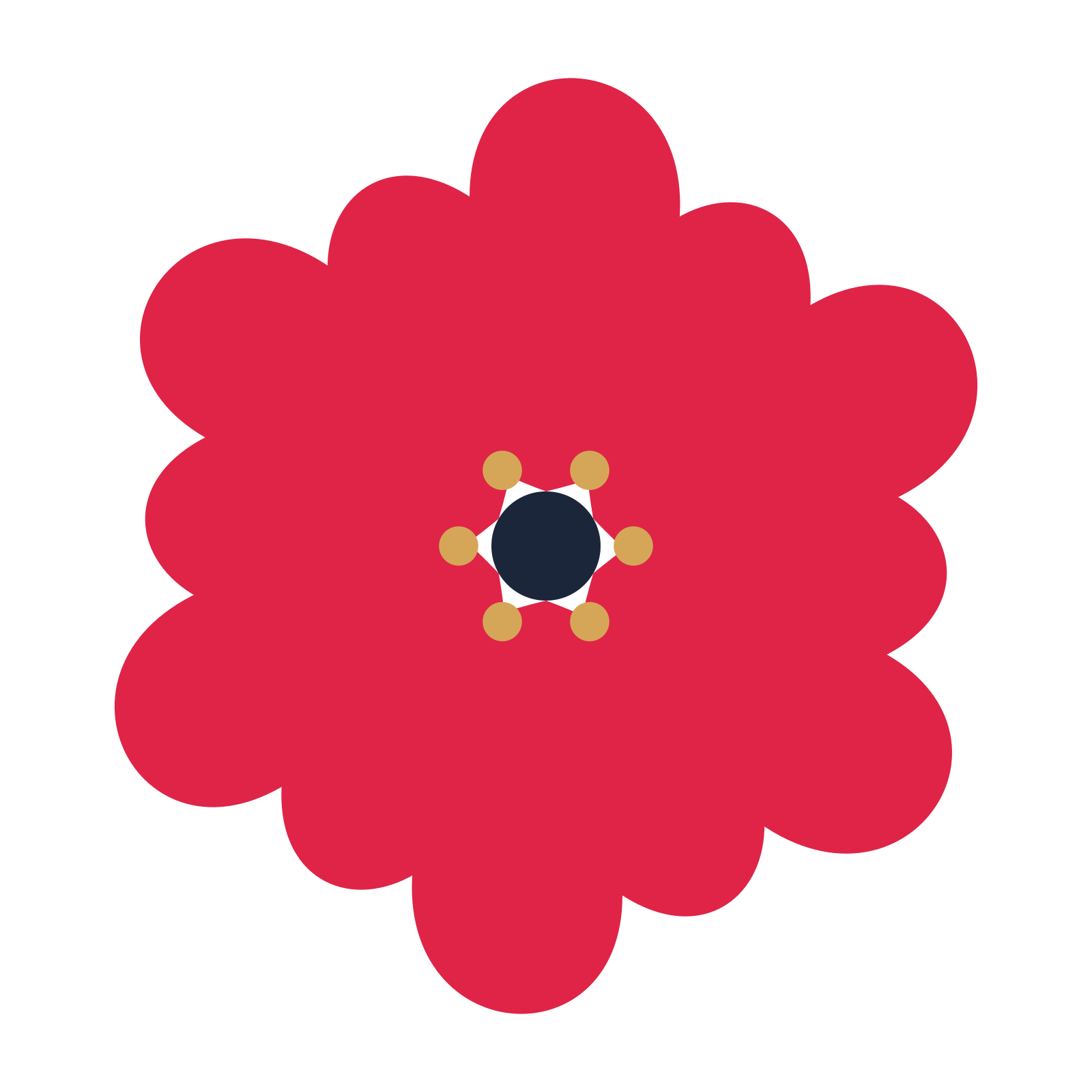 A 6-petal clover flower with a stamen centre and a transparent background.