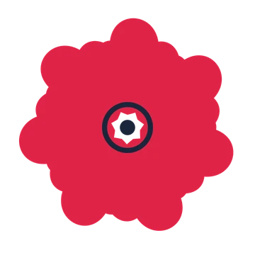 A 7-petal clover flower with a ring centre and a transparent background.