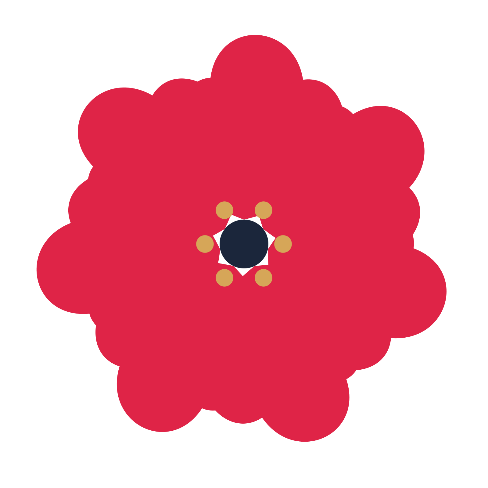 A 7-petal clover flower with a stamen centre and a transparent background.