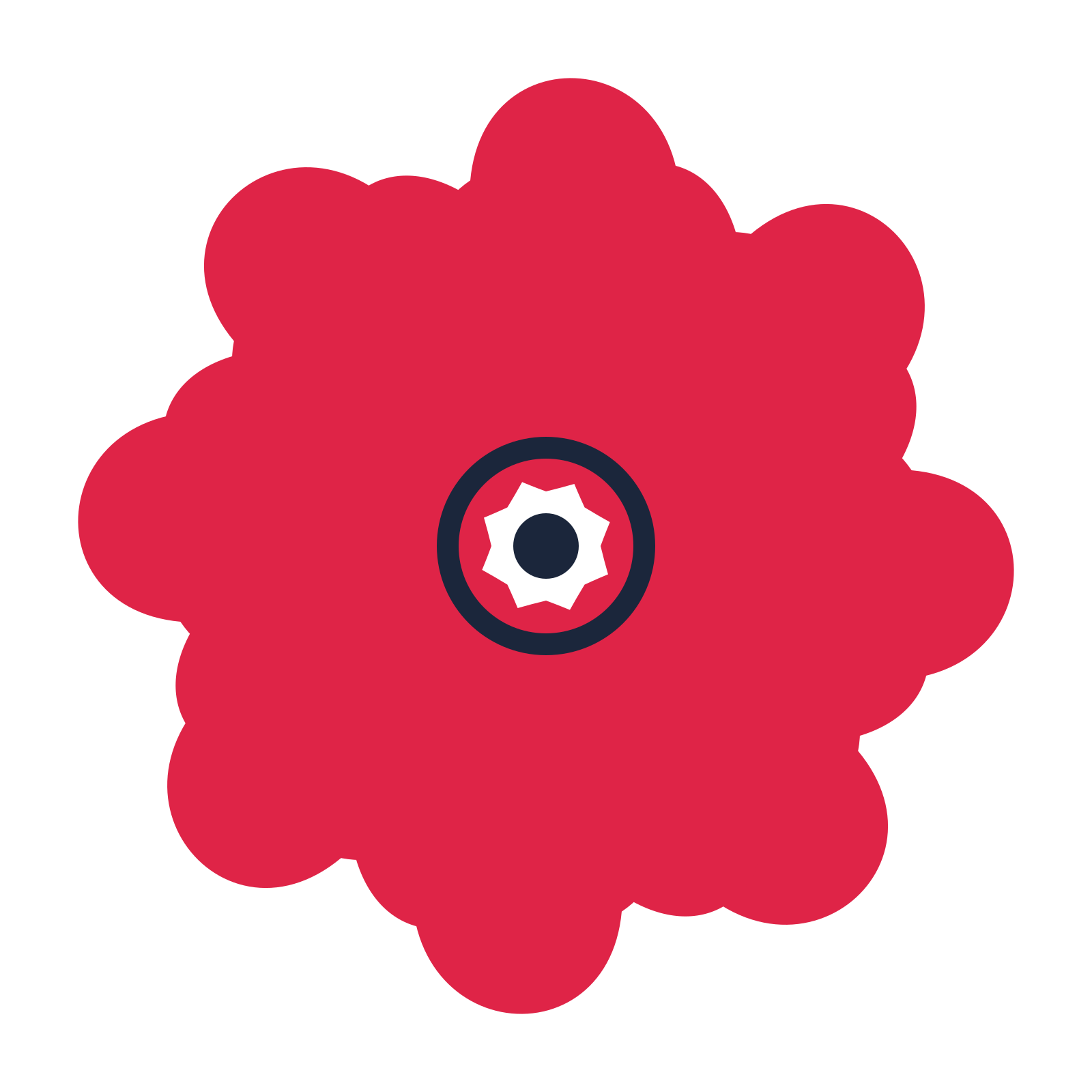 A 8-petal clover flower with a ring centre and a transparent background.