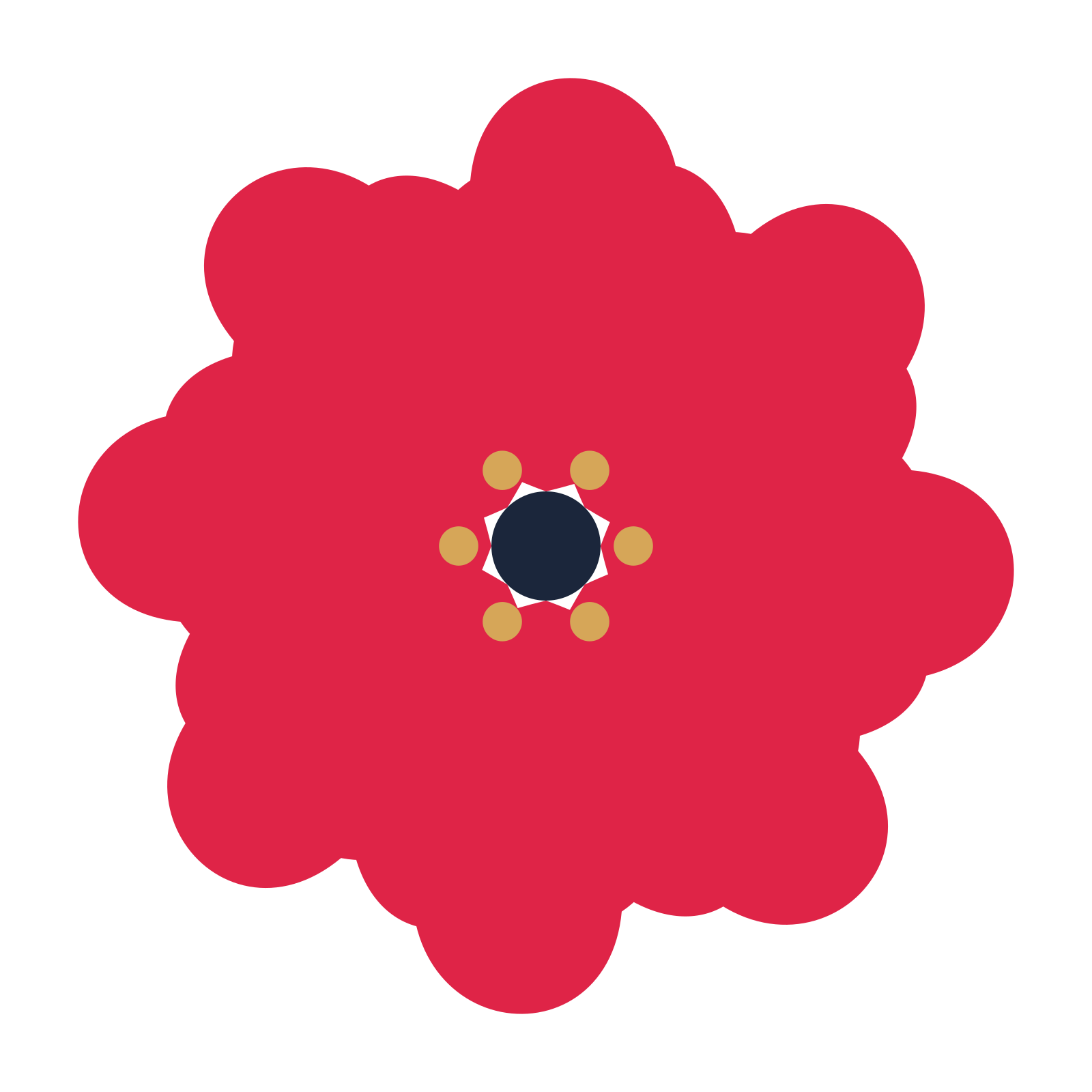 A 8-petal clover flower with a stamen centre and a transparent background.