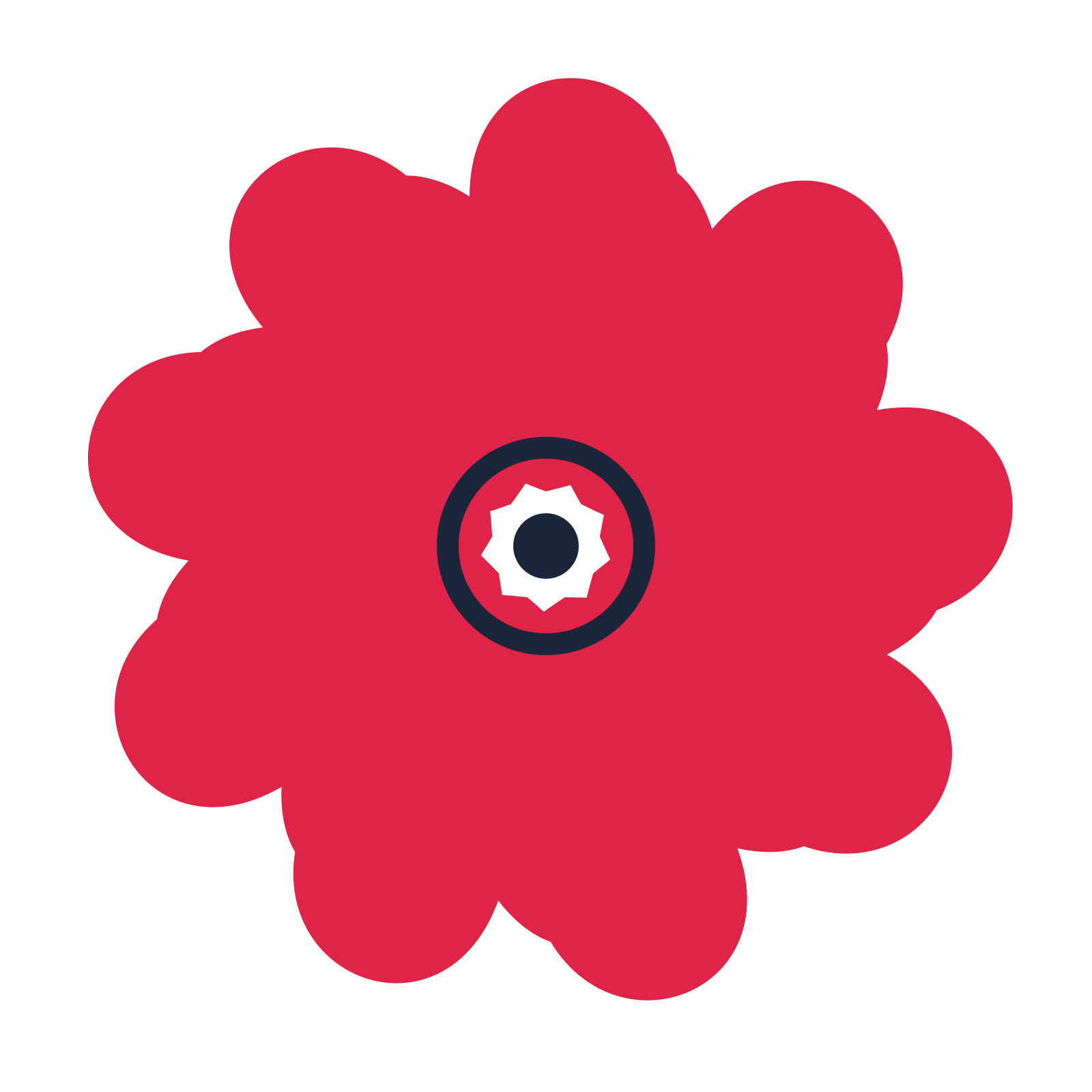 A 9-petal clover flower with a ring centre and a transparent background.