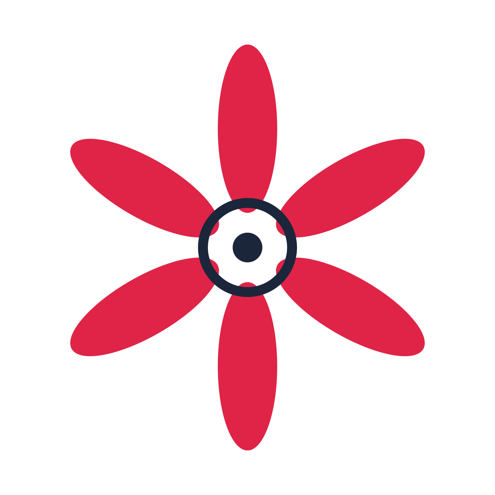 A 6-petal daisy flower with a ring centre and a transparent background.