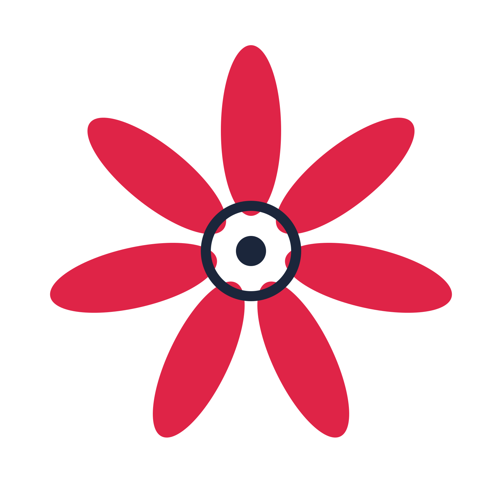 A 7-petal daisy flower with a ring centre and a transparent background.