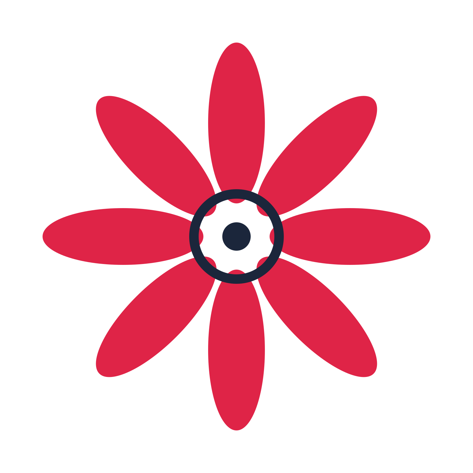 A 8-petal daisy flower with a ring centre and a transparent background.