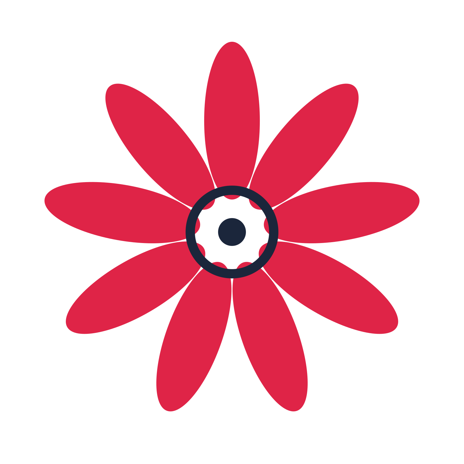 A 9-petal daisy flower with a ring centre and a transparent background.