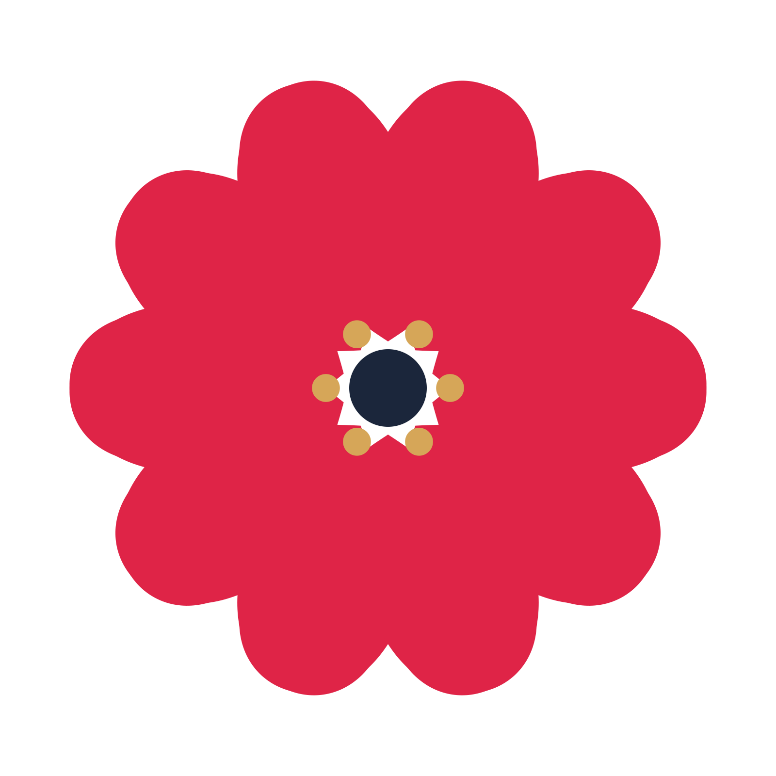 A 10-petal heart flower with a stamen centre and a transparent background.