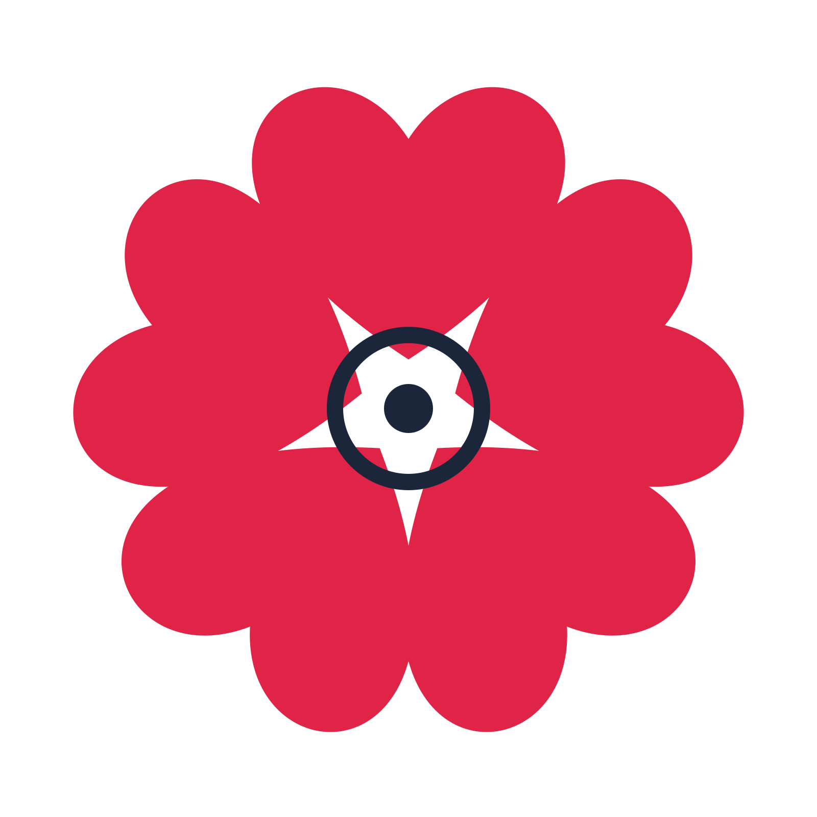 A 5-petal heart flower with a ring centre and a transparent background.