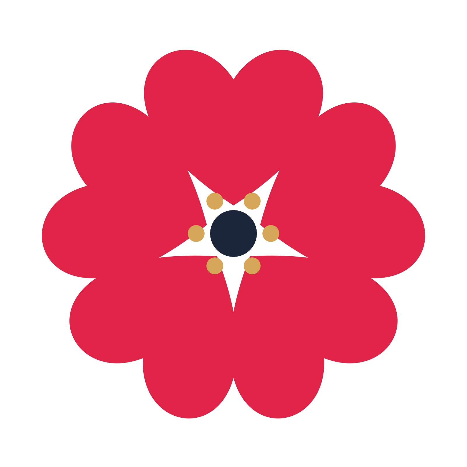 A 5-petal heart flower with a stamen centre and a transparent background.