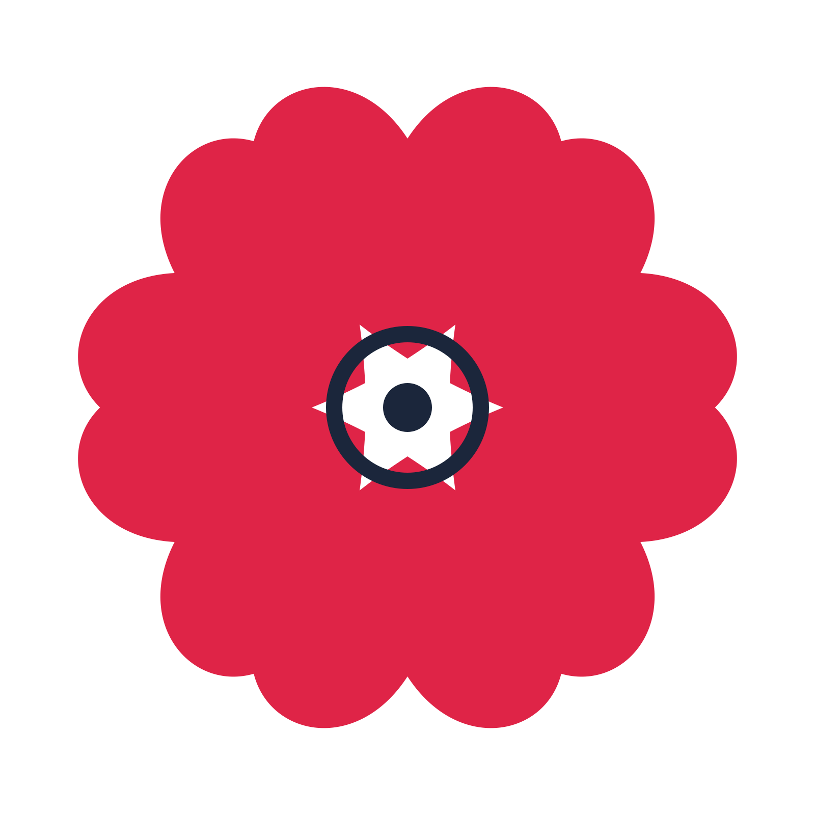 A 6-petal heart flower with a ring centre and a transparent background.