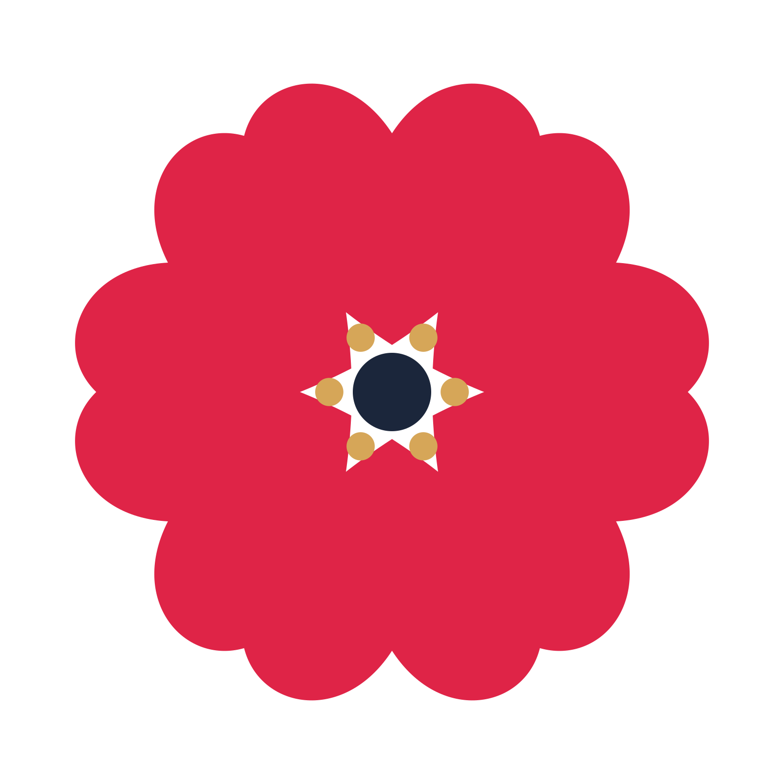A 6-petal heart flower with a stamen centre and a transparent background.