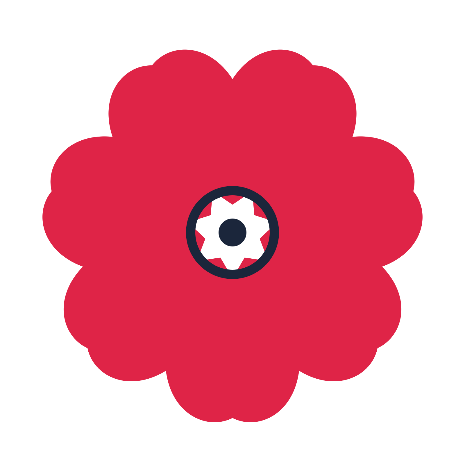 A 7-petal heart flower with a ring centre and a transparent background.