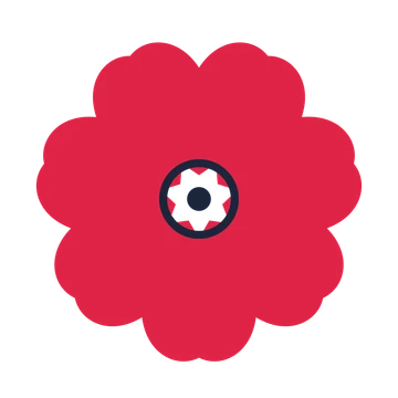 A 7-petal heart flower with a ring centre and a transparent background.
