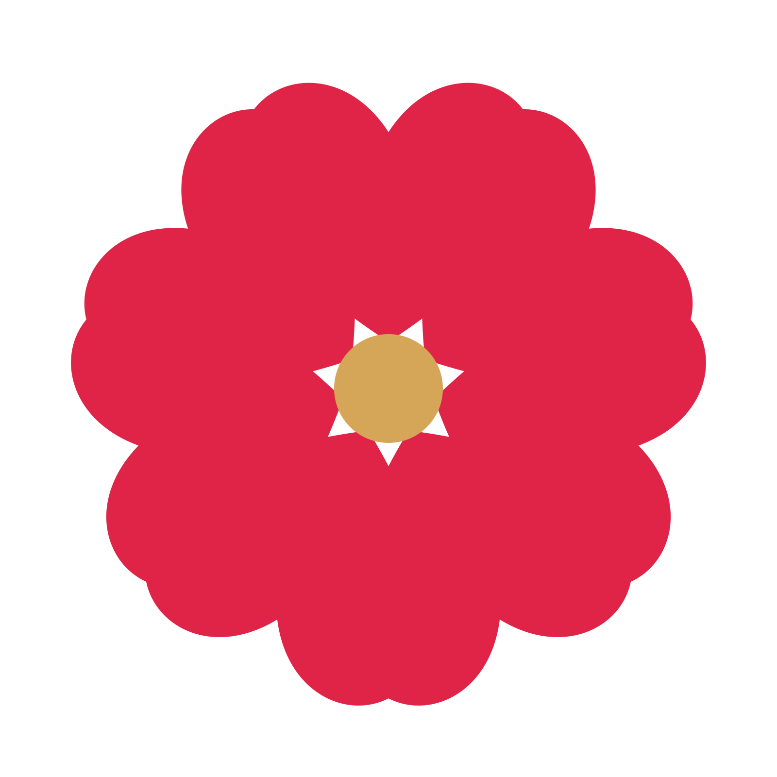 A 7-petal heart flower with a seed centre and a transparent background.